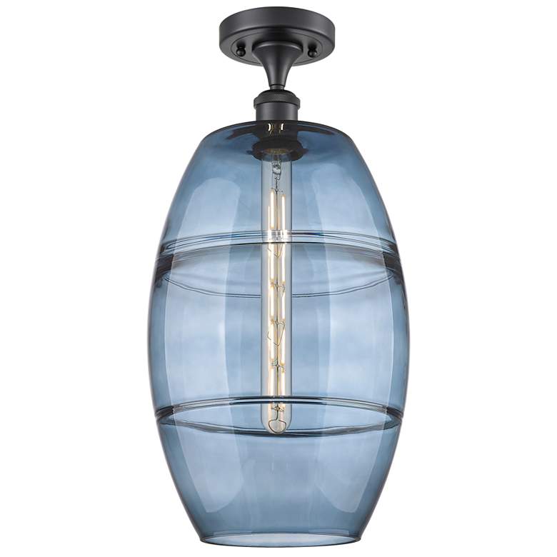 Image 1 Ballston Vaz 10" Wide Matte Black Semi-Flush Mount With Princess Blue