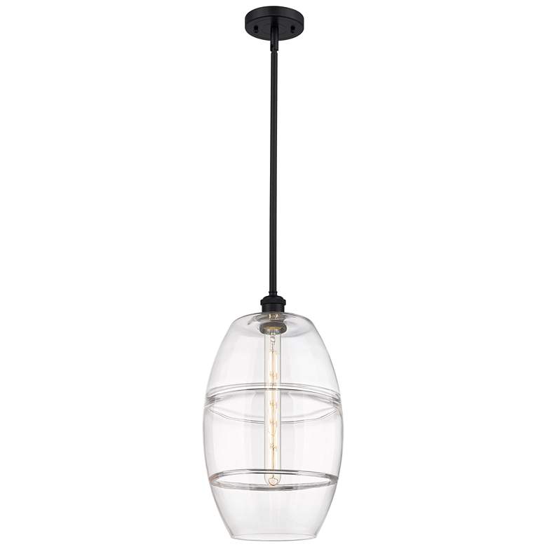 Image 1 Ballston Vaz 10" Wide Matte Black Stem Hung Mini Pendant With Clear Sh