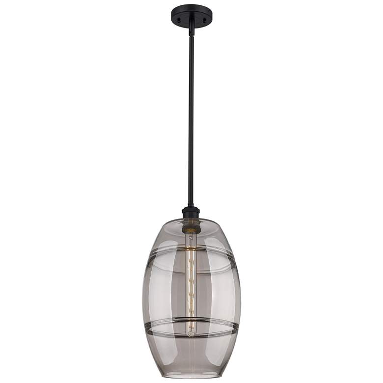 Image 1 Ballston Vaz 10" Wide Matte Black Stemmed Mini Pendant w/ Light Smoke