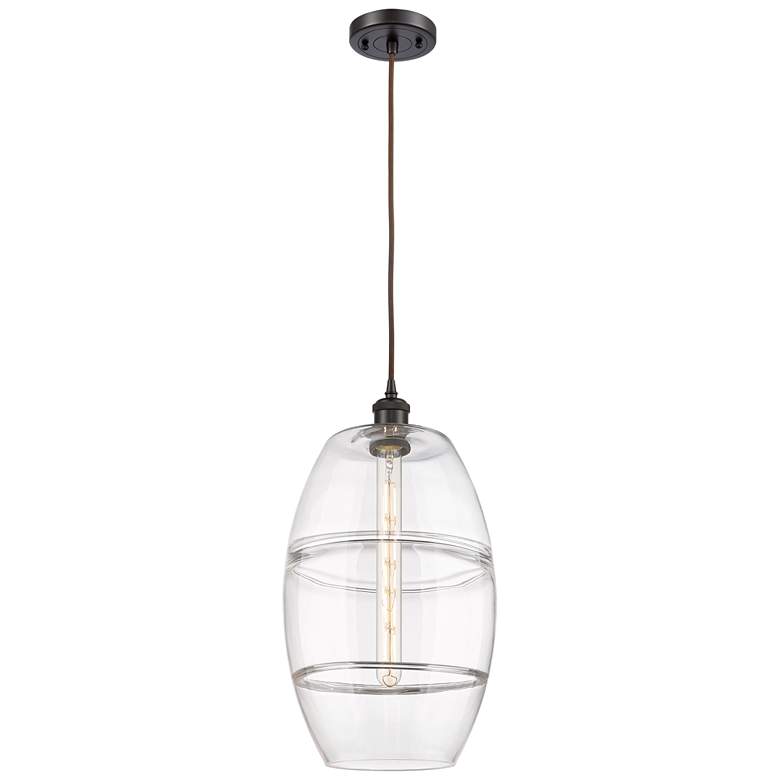 Image 1 Ballston Vaz 10" Wide Oil Rubbed Bronze Corded Mini Pendant w/ Clear S
