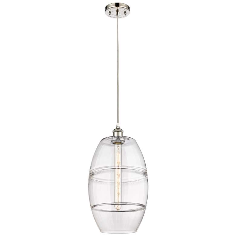 Image 1 Ballston Vaz 10" Wide Polished Nickel Cord Hung Mini Pendant w/ Clear
