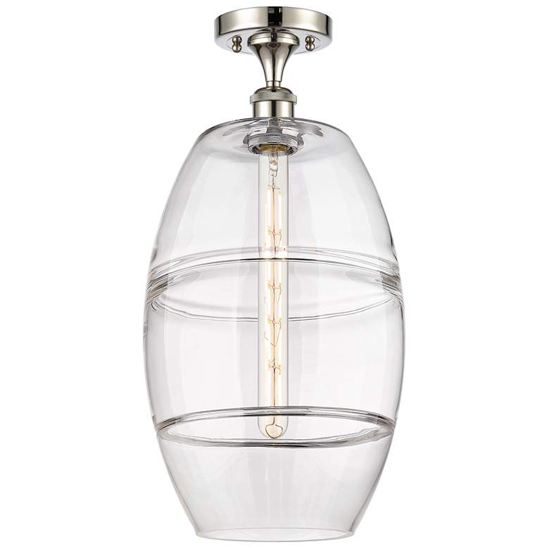 Image 1 Ballston Vaz 10" Wide Polished Nickel Semi-Flush Mount With Clear Shad
