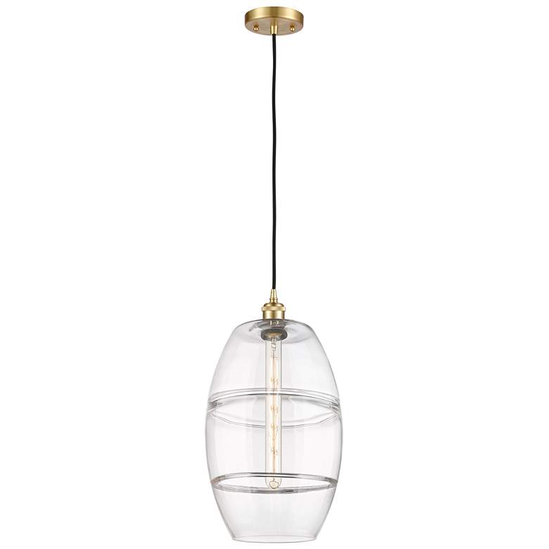 Image 1 Ballston Vaz 10" Wide Satin Gold Cord Hung Mini Pendant With Clear Sha