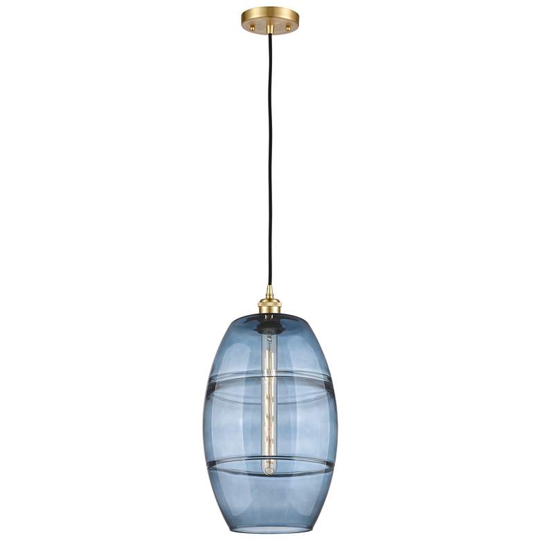 Image 1 Ballston Vaz 10" Wide Satin Gold Corded Mini Pendant w/ Princess Blue