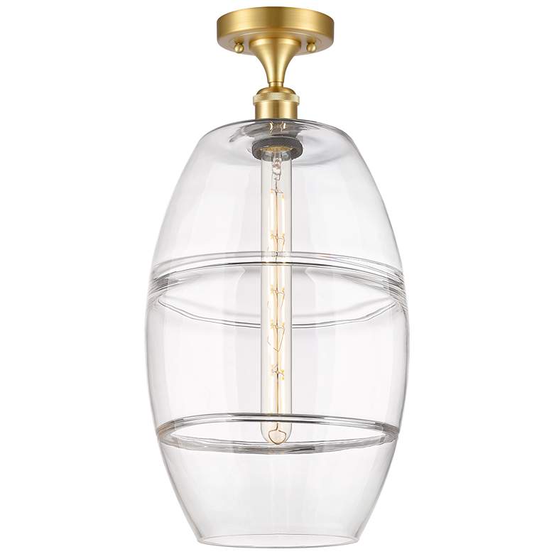 Image 1 Ballston Vaz 10" Wide Satin Gold Semi-Flush Mount With Clear Shade