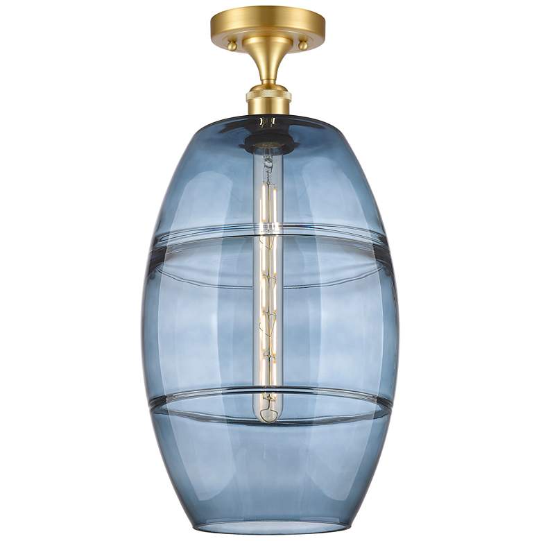 Image 1 Ballston Vaz 10" Wide Satin Gold Semi-Flush Mount With Princess Blue S
