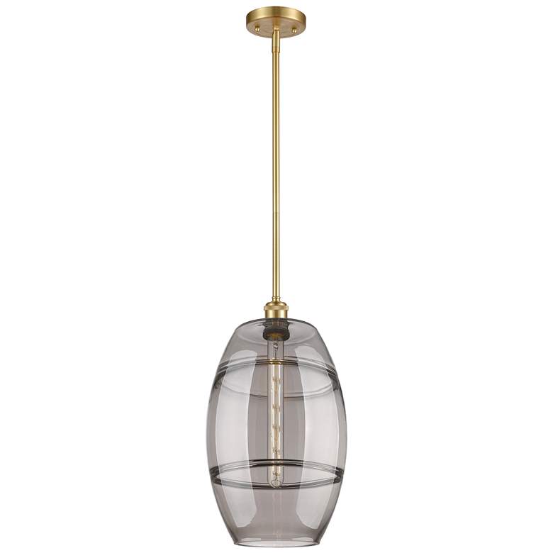 Image 1 Ballston Vaz 10" Wide Satin Gold Stemmed Mini Pendant w/ Light Smoke S