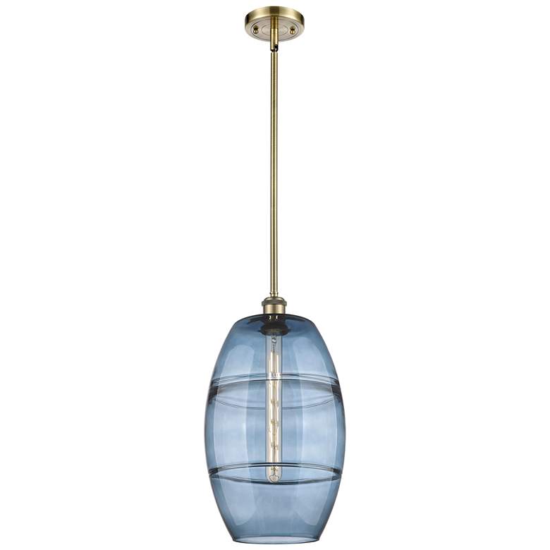 Image 1 Ballston Vaz 10"W Antique Brass Stemmed Mini Pendant w/ Princess Blue