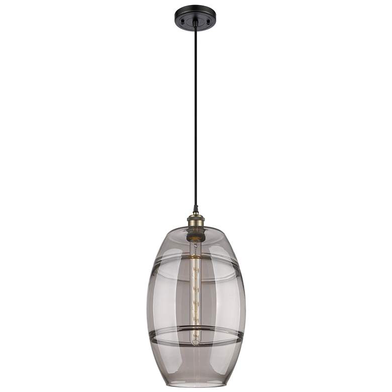 Image 1 Ballston Vaz 10"W Black Brass Corded Mini Pendant w/ Light Smoke Shade