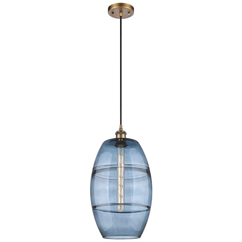 Image 1 Ballston Vaz 10"W Brushed Brass Corded Mini Pendant w/ Princess Blue S