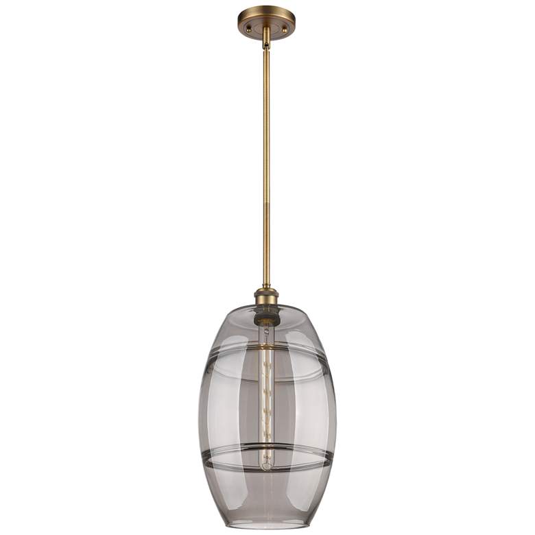 Image 1 Ballston Vaz 10"W Brushed Brass Stemmed Mini Pendant w/ Light Smoke Sh