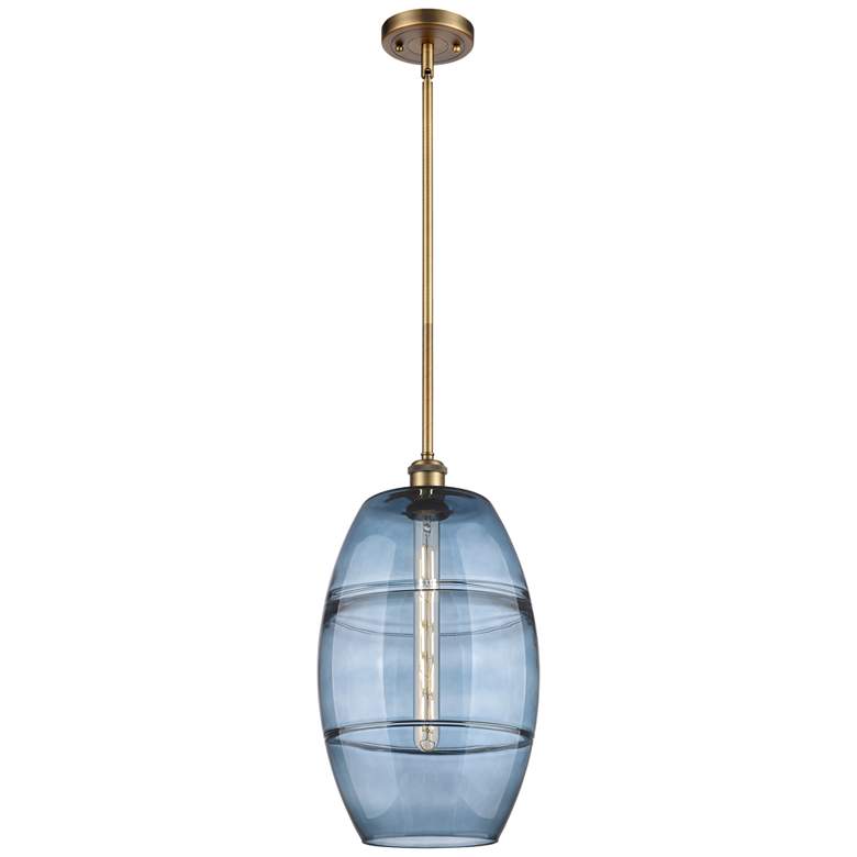 Image 1 Ballston Vaz 10"W Brushed Brass Stemmed Mini Pendant w/ Princess Blue