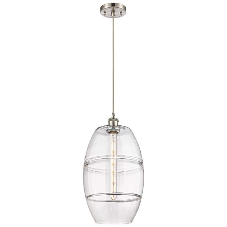 Image 1 Ballston Vaz 10"W Brushed Satin Nickel Corded Mini Pendant w/ Clear Sh