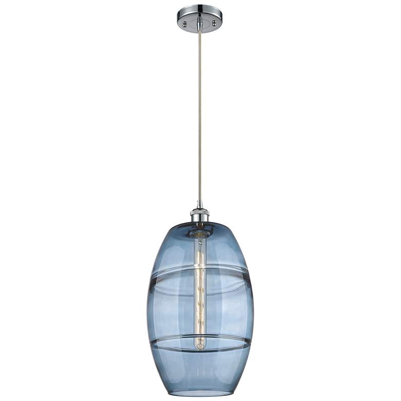 Image 1 Ballston Vaz 10"W Chrome Corded Mini Pendant w/ Princess Blue Shade