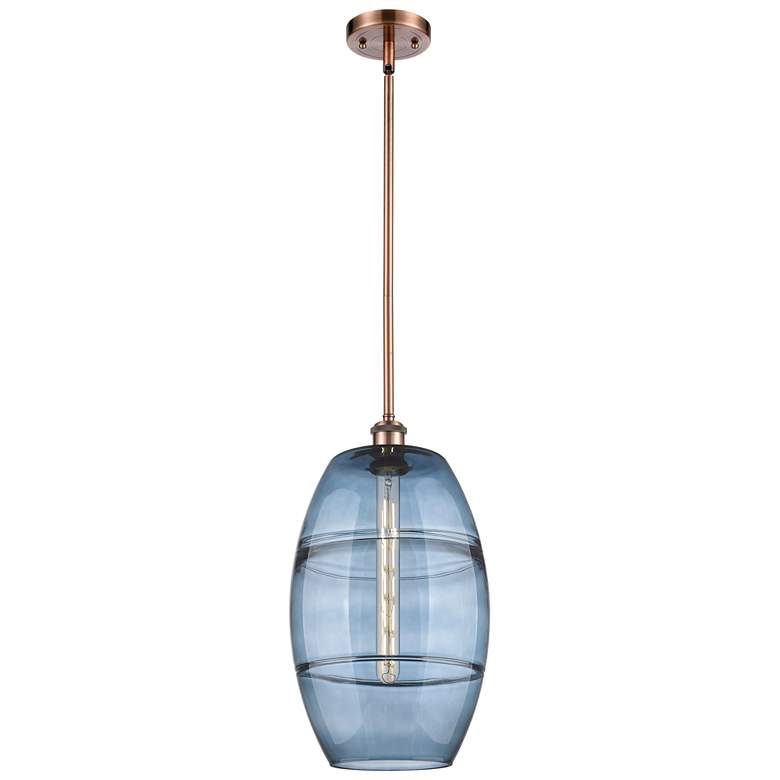 Image 1 Ballston Vaz 10"W Copper Stemmed Mini Pendant w/ Princess Blue Shade