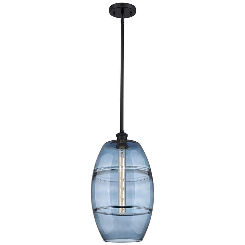 Image 1 Ballston Vaz 10"W Matte Black Stemmed Mini Pendant w/ Princess Blue Sh
