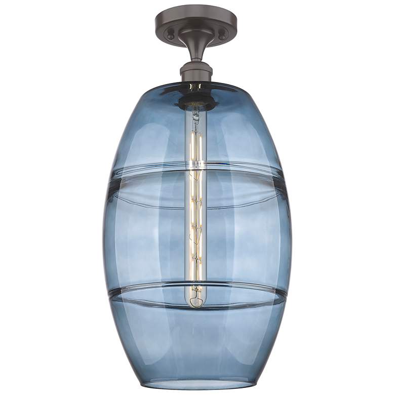 Image 1 Ballston Vaz 10"W Oil Rubbed Bronze Semi-Flush Mount w/ Princess Blue