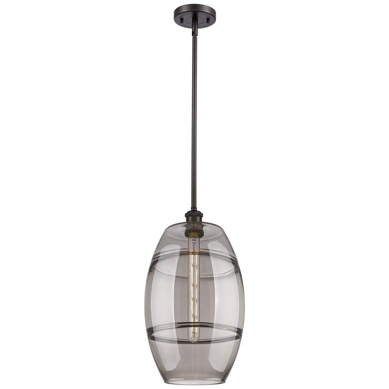 Image 1 Ballston Vaz 10"W Oiled Bronze Stemmed Mini Pendant w/ Light Smoke Sha