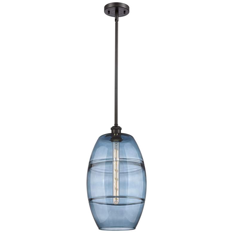 Image 1 Ballston Vaz 10"W Oiled Bronze Stemmed Mini Pendant w/ Princess Blue S