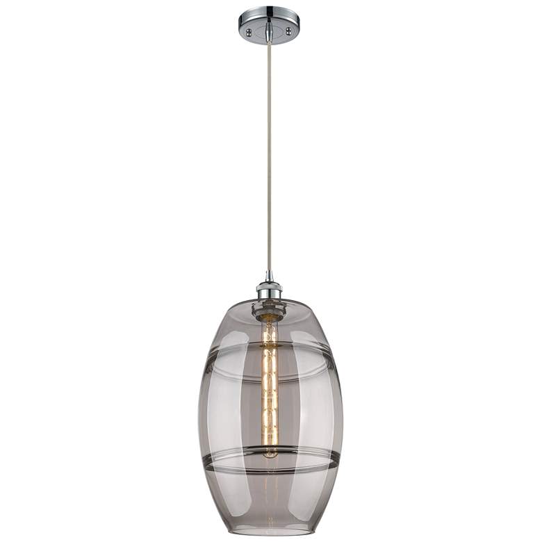 Image 1 Ballston Vaz 10"W Polished Chrome Corded Mini Pendant w/ Light Smoke S