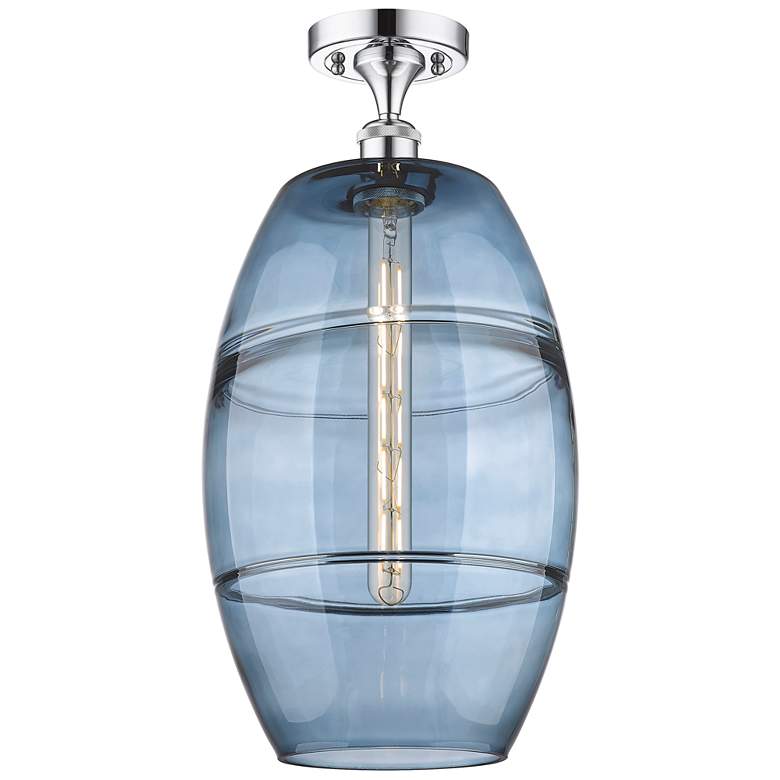Image 1 Ballston Vaz 10"W Polished Chrome Semi-Flush Mount w/ Princess Blue Sh