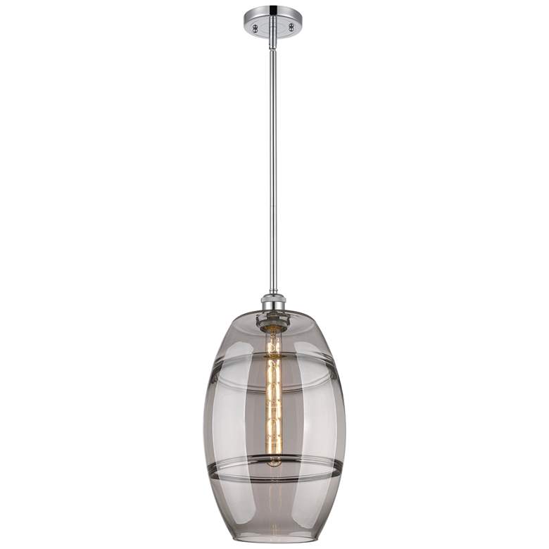 Image 1 Ballston Vaz 10"W Polished Chrome Stemmed Mini Pendant w/ Light Smoke