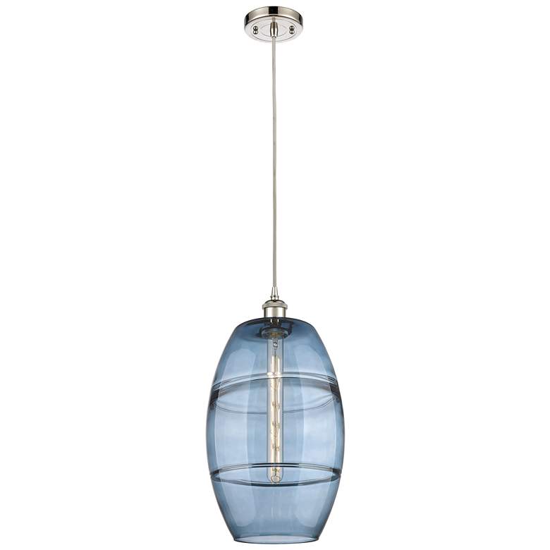 Image 1 Ballston Vaz 10"W Polished Nickel Corded Mini Pendant w/ Blue Shade