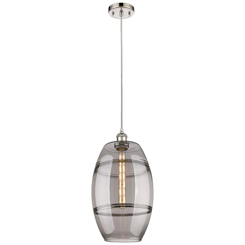 Image 1 Ballston Vaz 10"W Polished Nickel Corded Mini Pendant w/ Light Smoke S