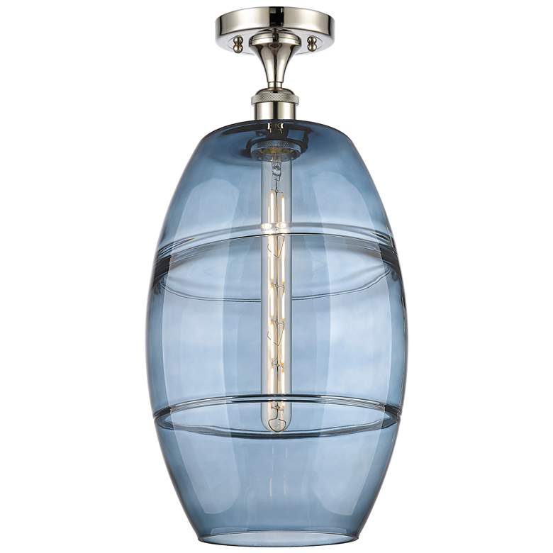 Image 1 Ballston Vaz 10"W Polished Nickel Semi-Flush Mount w/ Princess Blue Sh