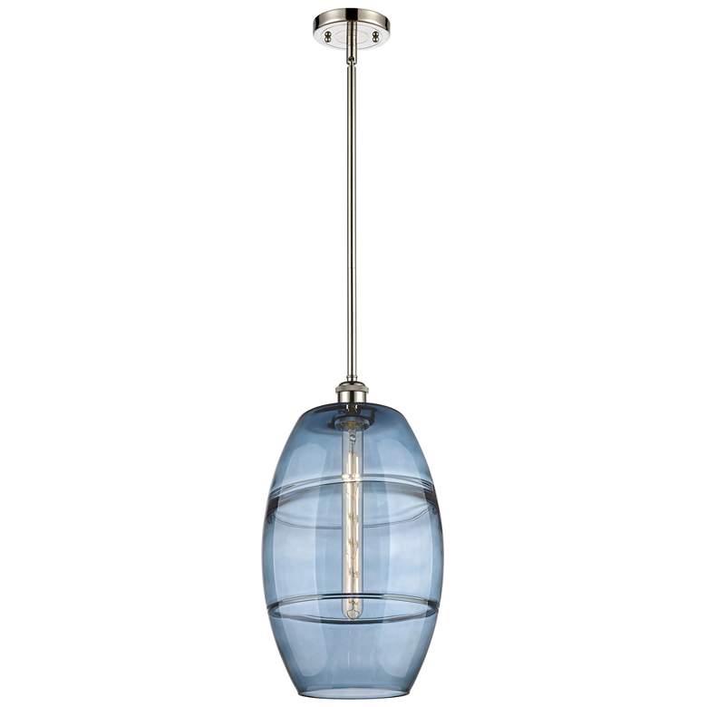 Image 1 Ballston Vaz 10"W Polished Nickel Stemmed Mini Pendant w/ Blue Shade