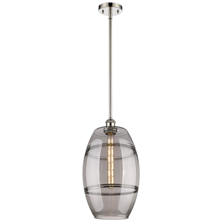 Image 1 Ballston Vaz 10"W Polished Nickel Stemmed Mini Pendant w/ Light Smoke