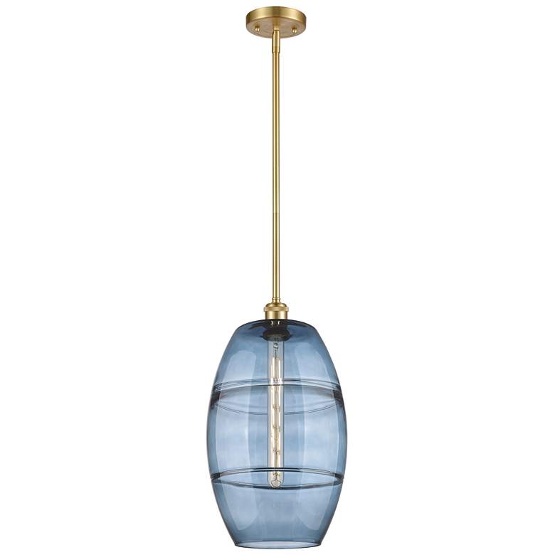 Image 1 Ballston Vaz 10"W Satin Gold Stemmed Mini Pendant w/ Princess Blue Sha