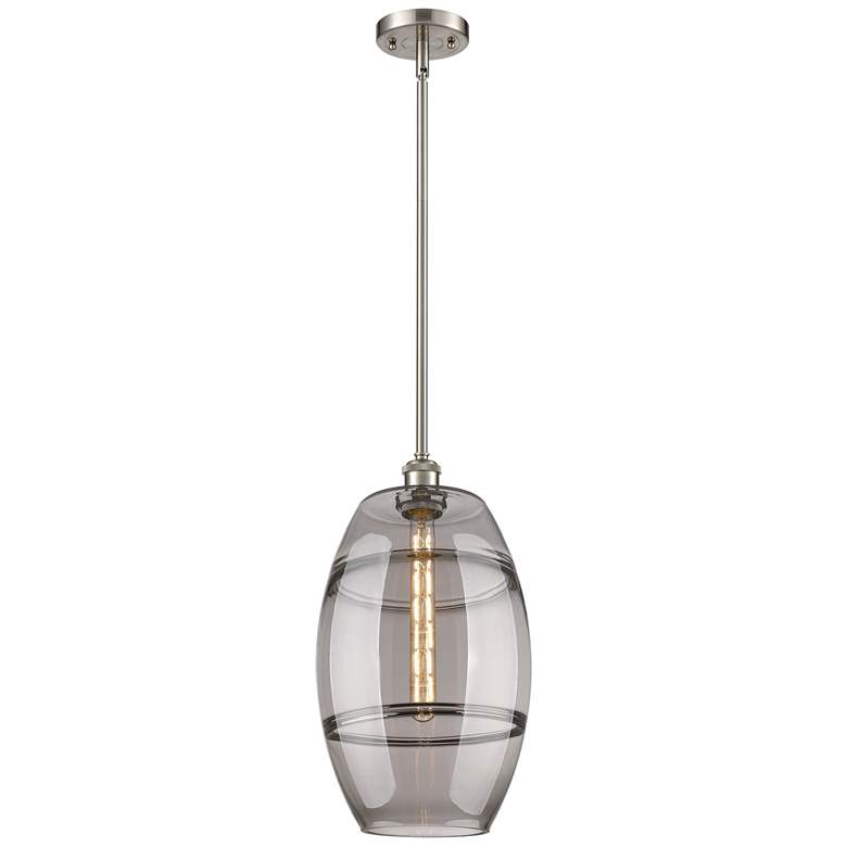 Image 1 Ballston Vaz 10"W Satin Nickel Stemmed Mini Pendant w/ Light Smoke Sha