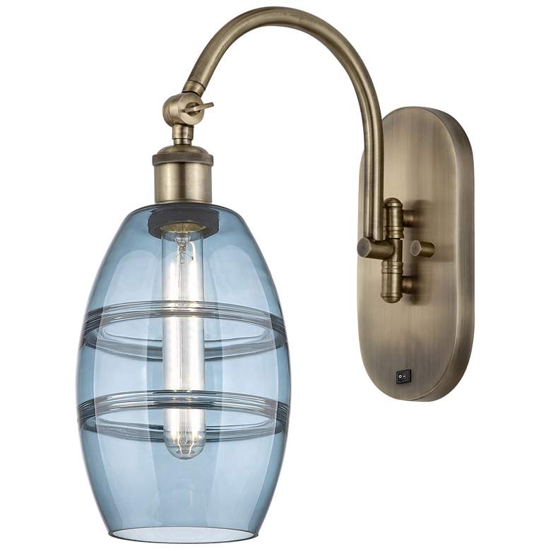 Image 1 Ballston Vaz 11.63"H Antique Brass Adjustable Sconce w/ Blue Shade