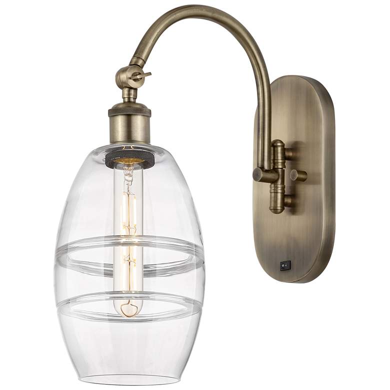 Image 1 Ballston Vaz 11.63"H Antique Brass Adjustable Sconce w/ Clear Shade