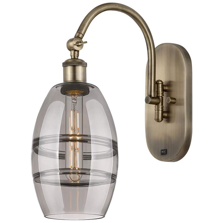 Image 1 Ballston Vaz 11.63"H Antique Brass Adjustable Sconce w/ Smoke Shade