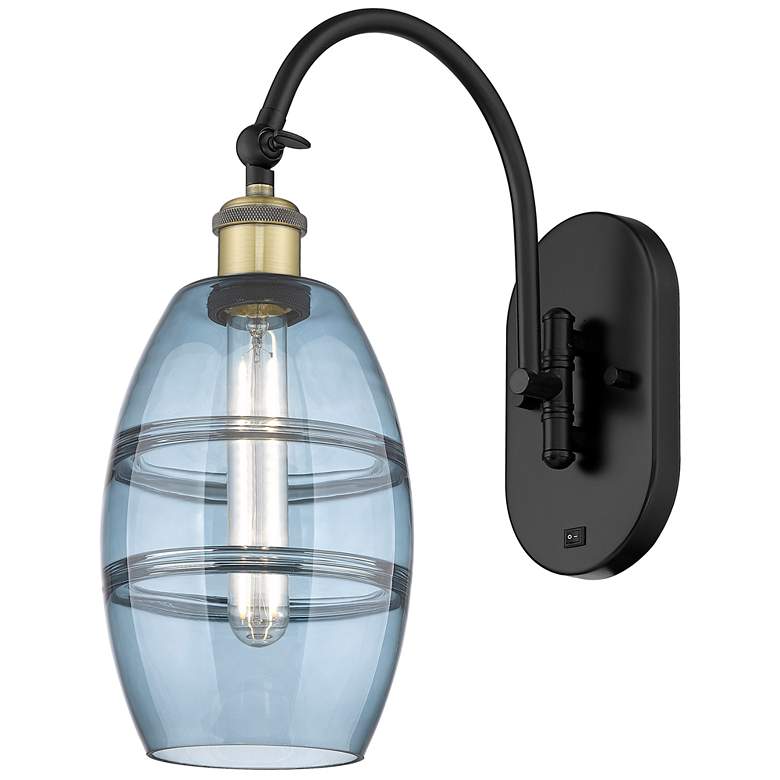 Image 1 Ballston Vaz 11.63"H Black Brass Adjustable Sconce w/ Blue Shade