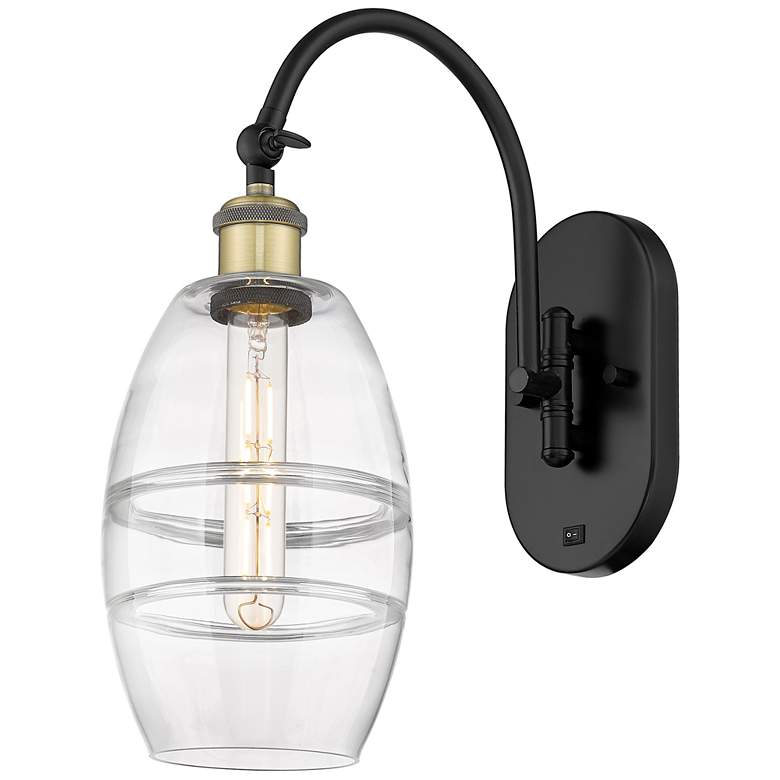 Image 1 Ballston Vaz 11.63"H Black Brass Adjustable Sconce w/ Clear Shade