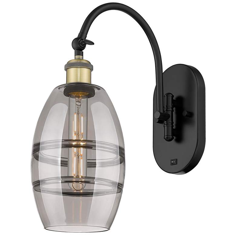 Image 1 Ballston Vaz 11.63"H Black Brass Adjustable Sconce w/ Smoke Shade