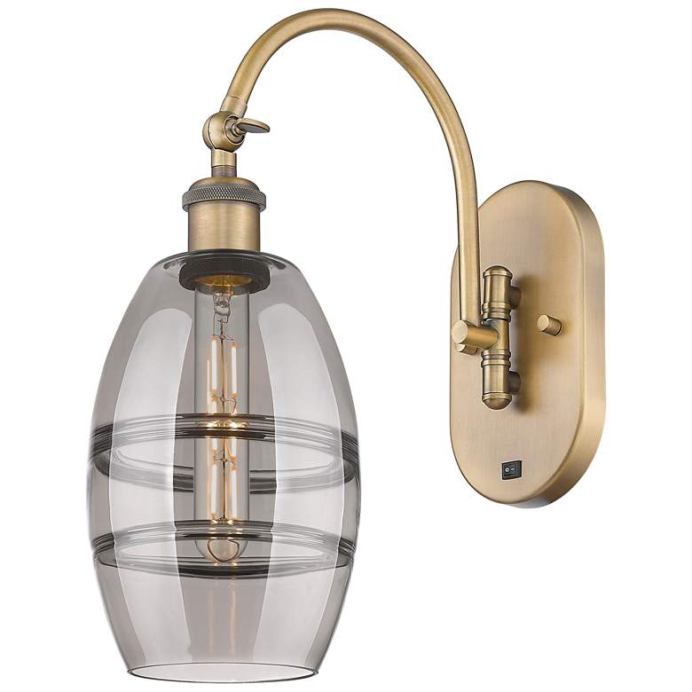 Image 1 Ballston Vaz 11.63"H Brushed Brass Adjustable Sconce w/ Smoke Shade