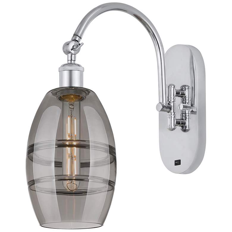 Image 1 Ballston Vaz 11.63"H Chrome Horizontally Adjustable Sconce w/ Smoke Sh