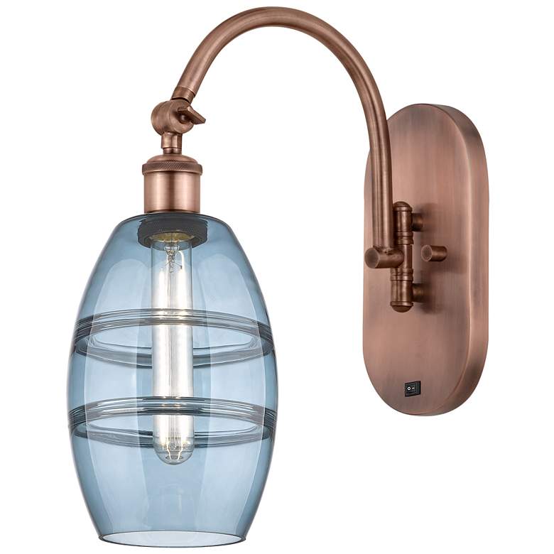 Image 1 Ballston Vaz 11.63"H Copper Horizontally Adjustable Sconce w/ Blue Sha