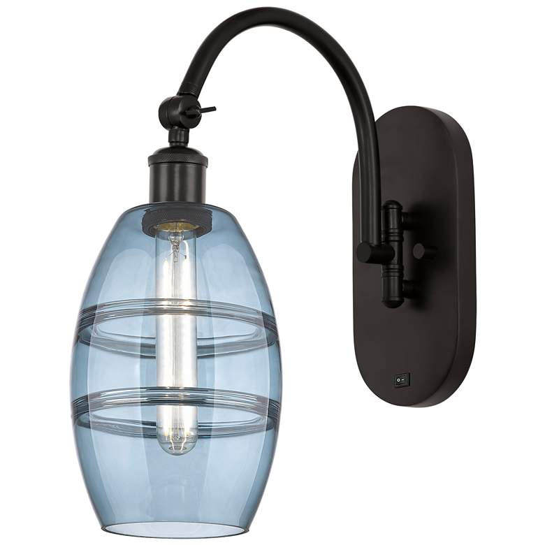 Image 1 Ballston Vaz 11.63"H Oiled Bronze Adjustable Sconce w/ Blue Shade