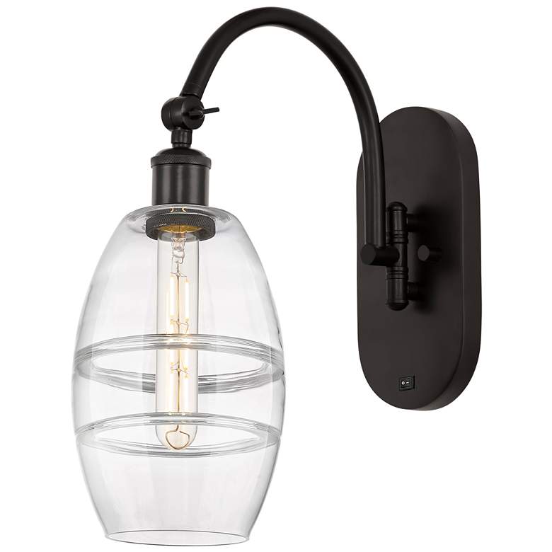 Image 1 Ballston Vaz 11.63"H Oiled Bronze Adjustable Sconce w/ Clear Shade