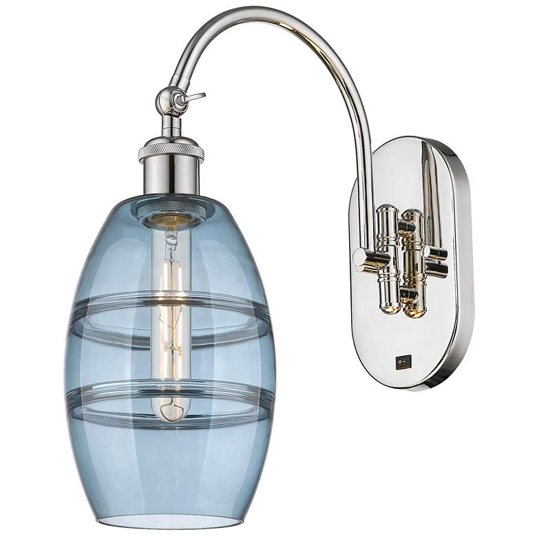 Image 1 Ballston Vaz 11.63"H Polished Nickel Adjustable Sconce w/ Blue Shade
