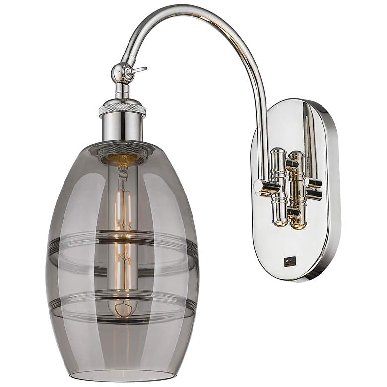 Image 1 Ballston Vaz 11.63"H Polished Nickel Adjustable Sconce w/ Smoke Shade