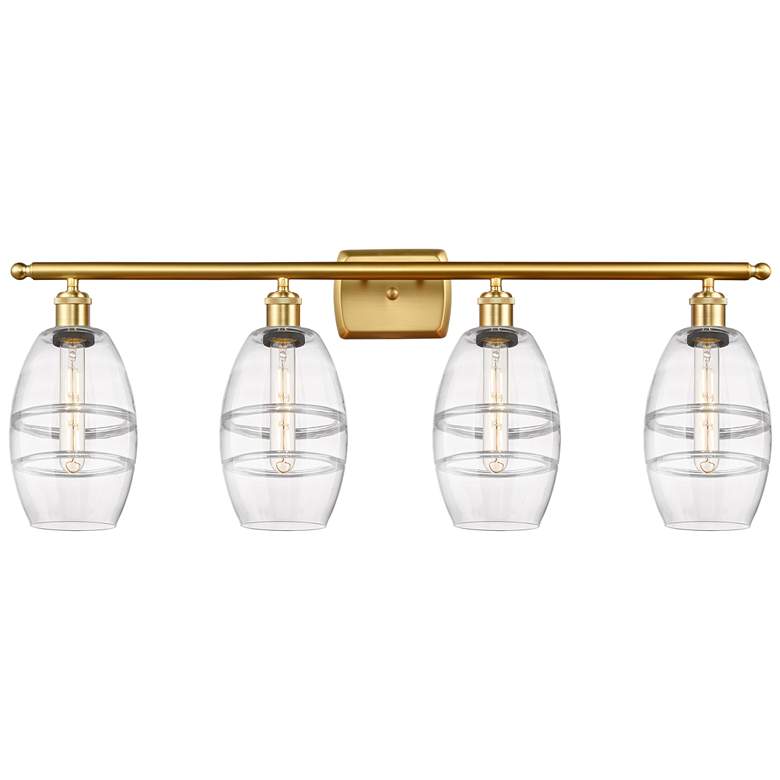 Image 1 Ballston Vaz 12.38"W 3-Light Antique Brass Corded Pendant w/ Clear Sha