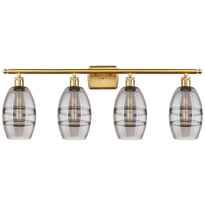 Image 1 Ballston Vaz 12.38"W 3-Light Antique Brass Corded Pendant w/ Smoke Sha