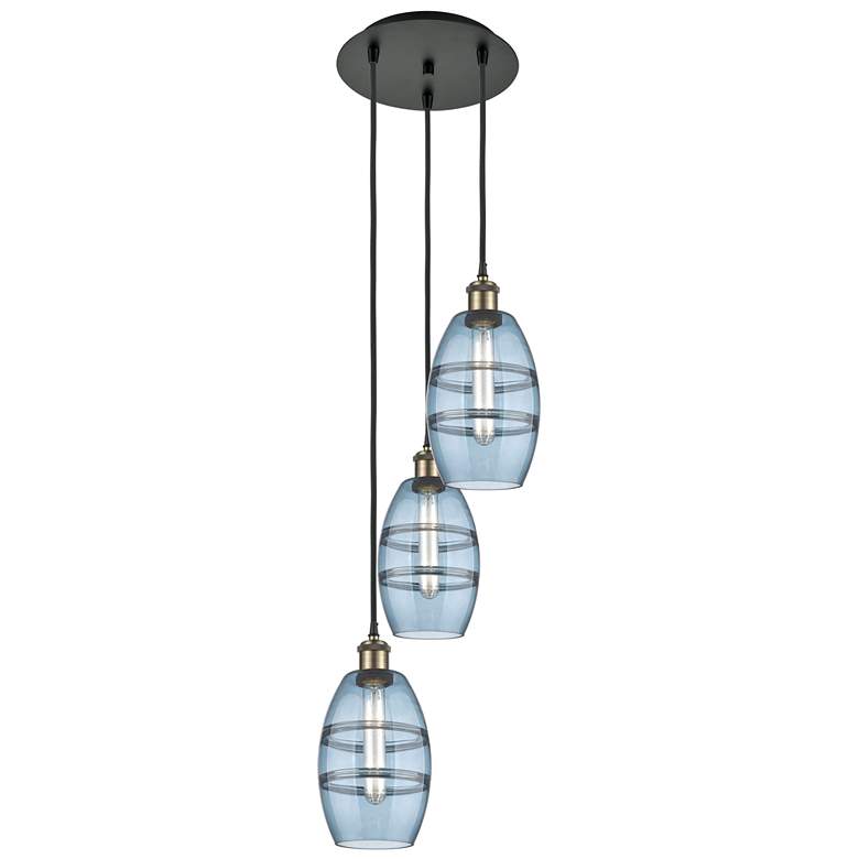 Image 1 Ballston Vaz 12.38"W 3-Light Black Brass Corded Multi Pendant w/ Blue