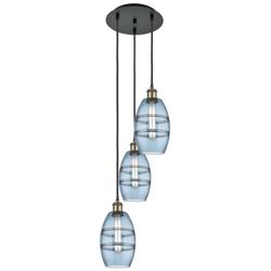 Ballston Vaz 12.38"W 3-Light Black Brass Corded Multi Pendant w/ Blue
